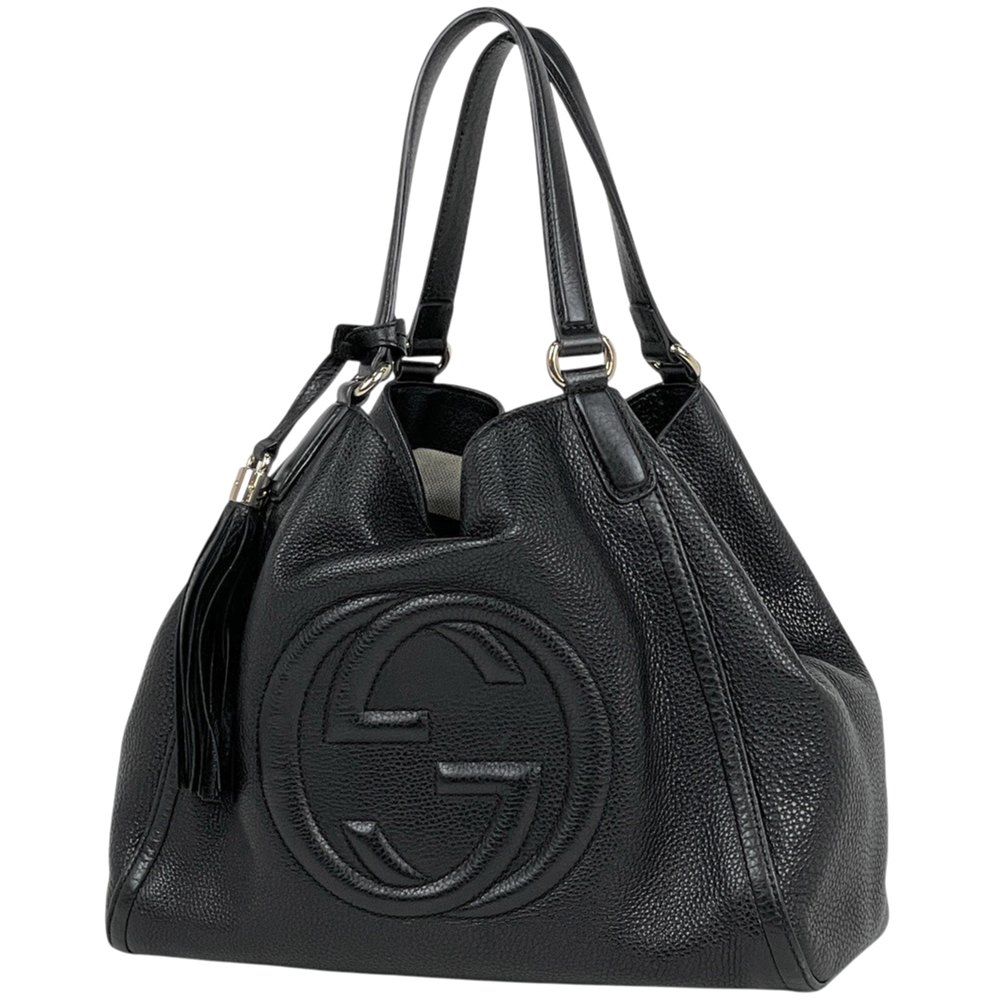 GUCCI Authentic Black Leather Tote Bag